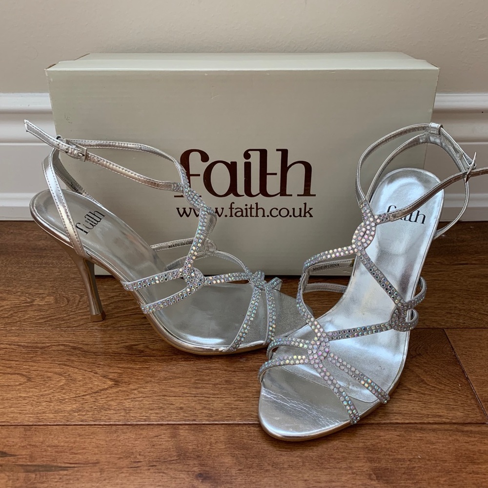Ladies silver diamanté strappy sandals